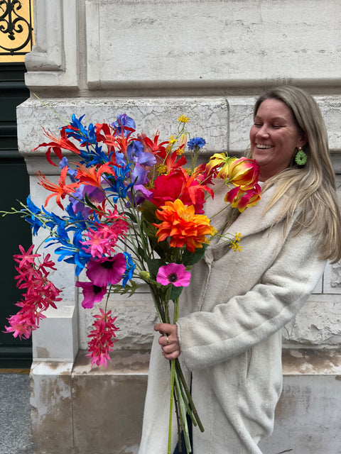 Zijden boeket: Boeket Joy met 10 Vrolijk Gekleurde Bloemen