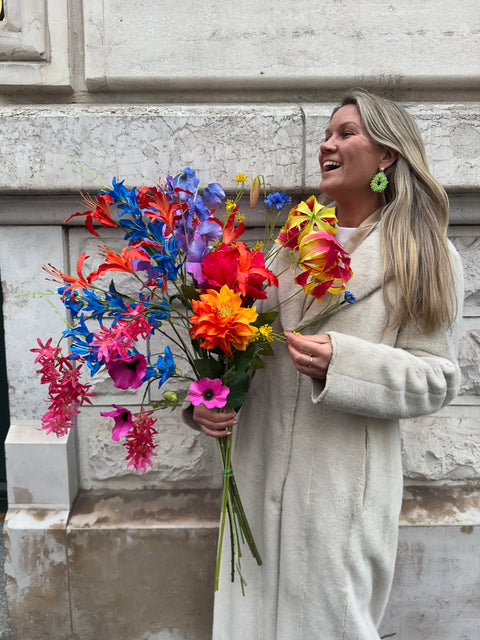 Zijden boeket: Boeket Joy met 10 Vrolijk Gekleurde Bloemen