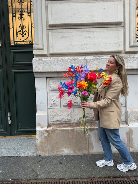 Zijden boeket: Boeket Joy met 10 Vrolijk Gekleurde Bloemen