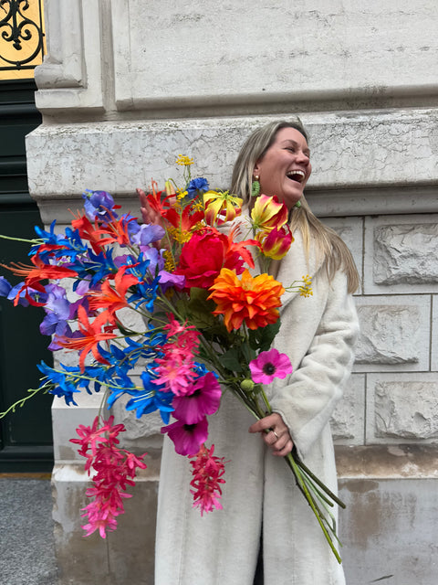 Zijden boeket: Boeket Joy met 10 Vrolijk Gekleurde Bloemen