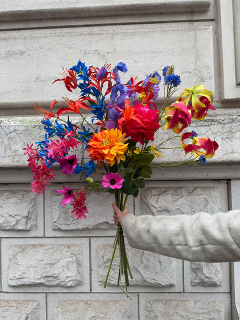 Zijden boeket: Boeket Joy met 10 Vrolijk Gekleurde Bloemen