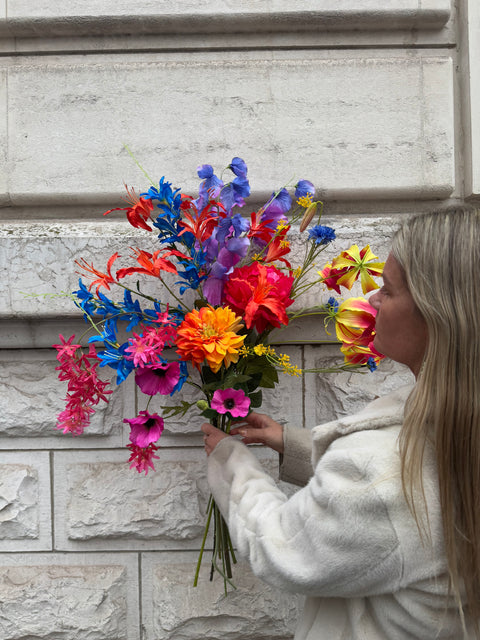 Zijden boeket: Boeket Joy met 10 Vrolijk Gekleurde Bloemen